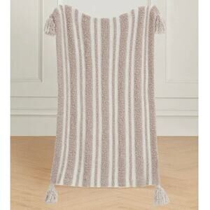 Styled Collection Latte Mushroom Taupe 3D Stripes Tassel Stroller Blanket NEW